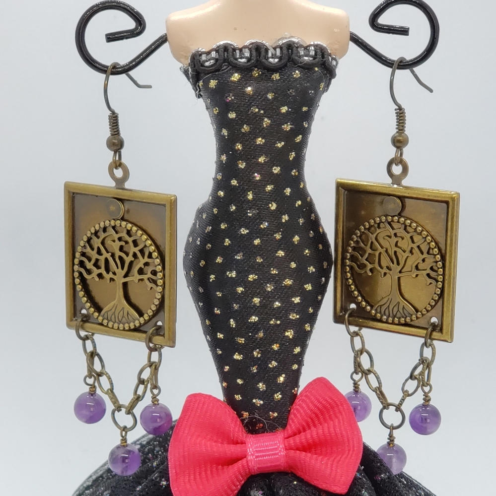 Antique Brass Tree of Life Earrings